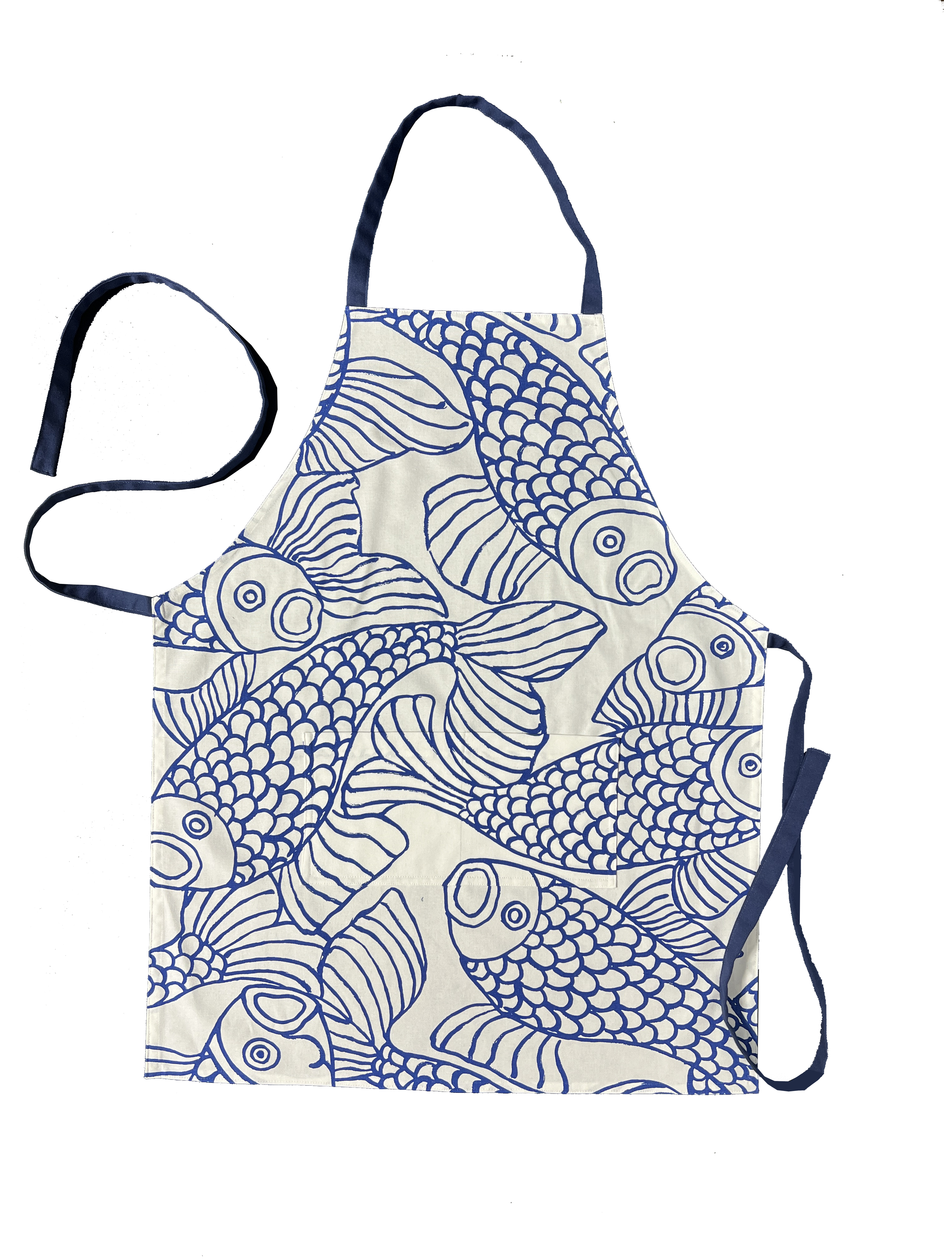 Draper Fabric Apron - Big Fish Royal – Dorothy Draper Home