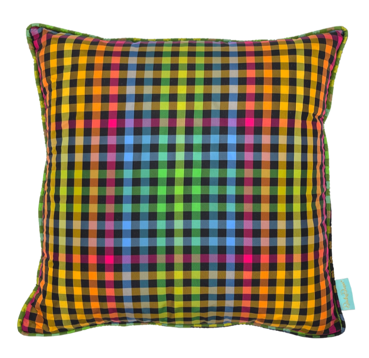 Beverly Hills Check Silk Taffeta Throw Pillow - Black