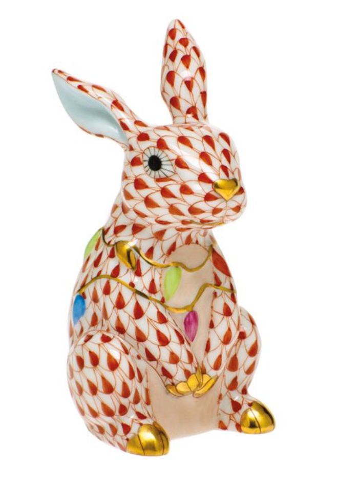 Herend Bunny With Christmas Lights