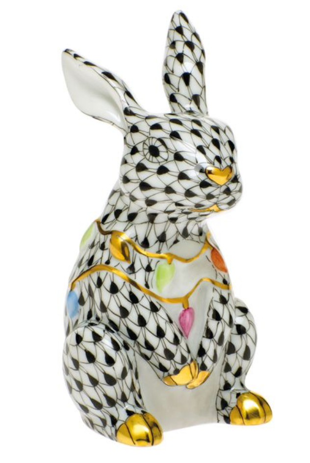 Herend Bunny With Christmas Lights