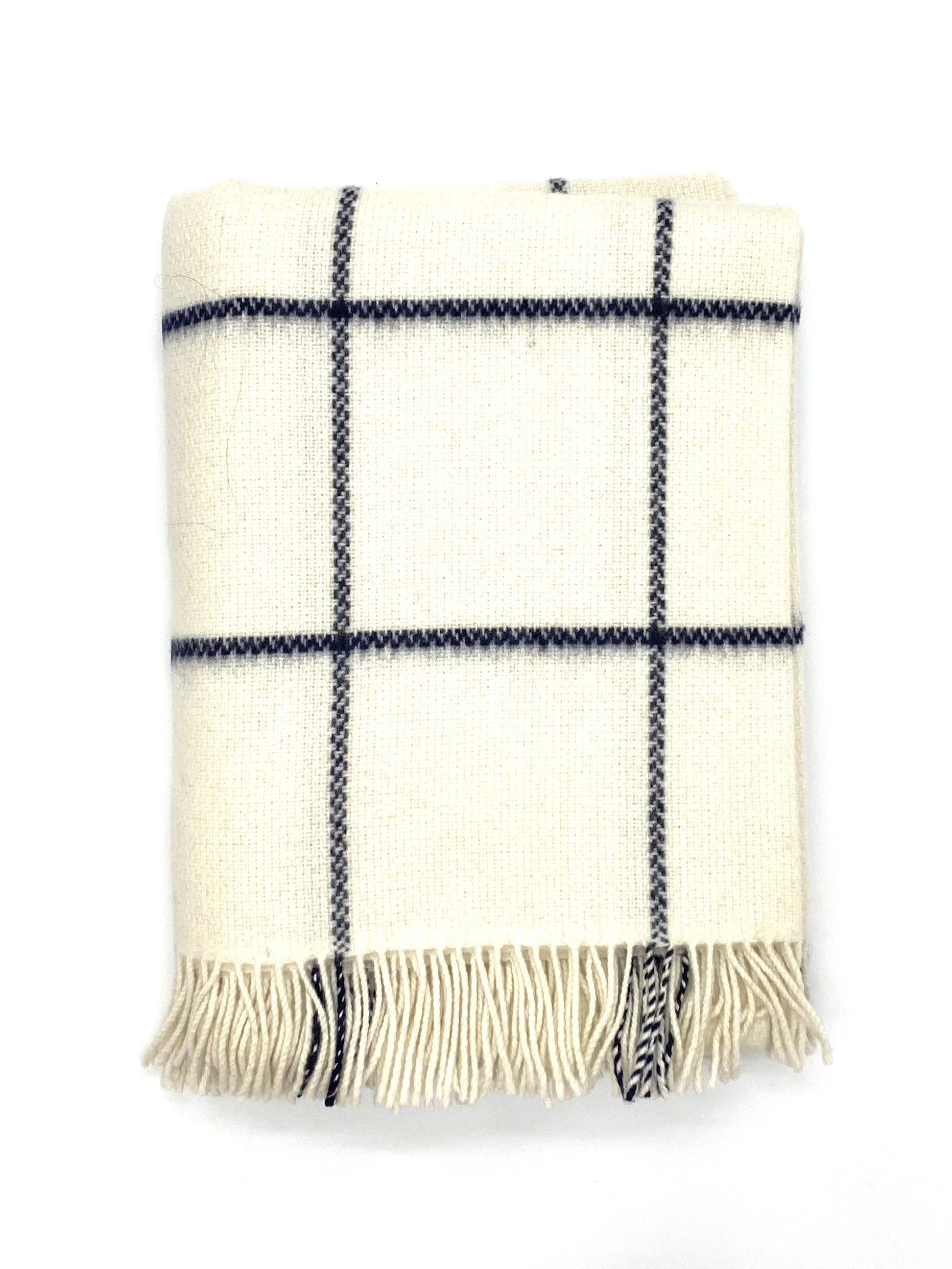 Large All Wool Throw Blanket / Skipper Blue on White