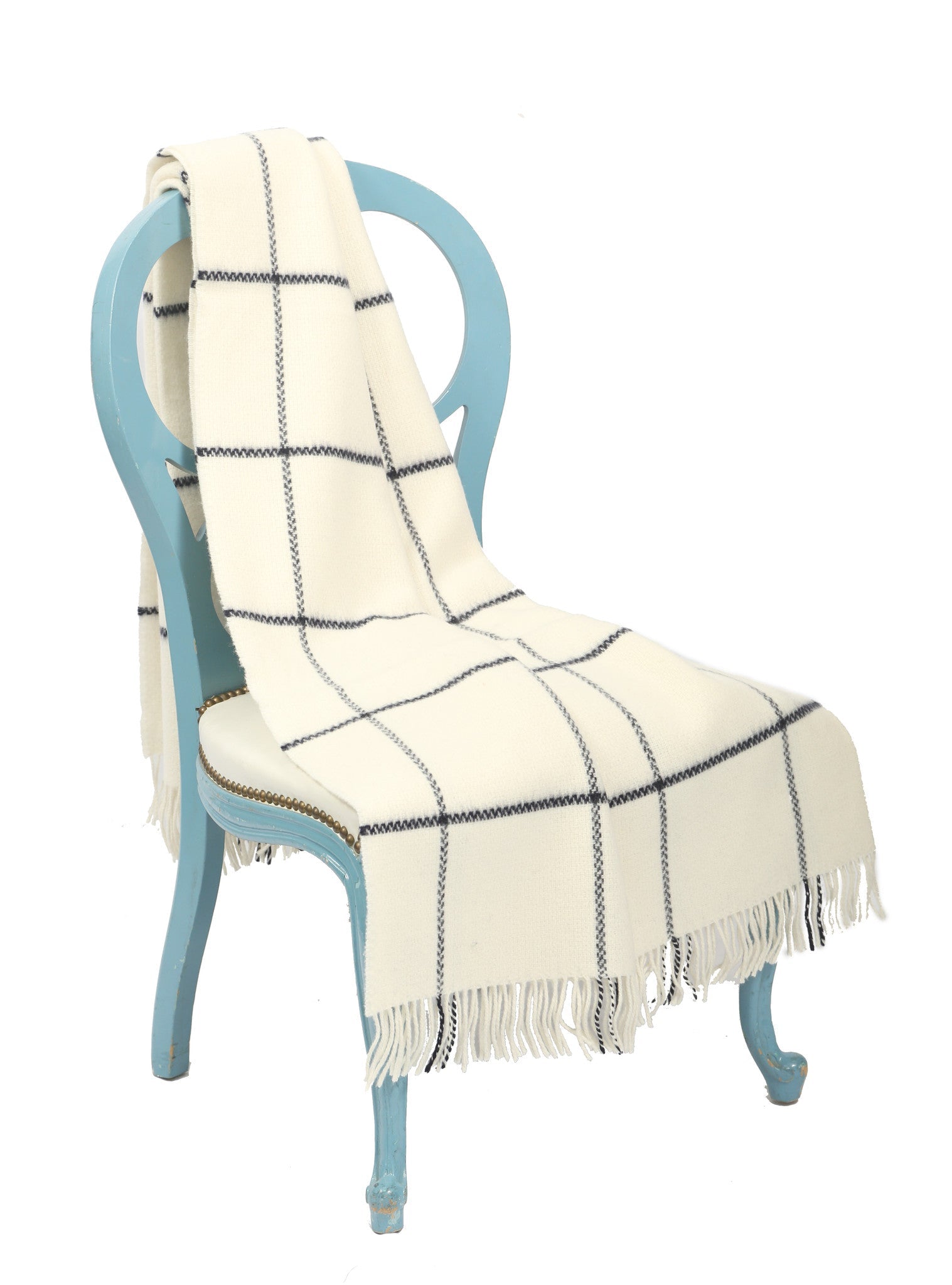 Large All Wool Throw Blanket / Skipper Blue on White