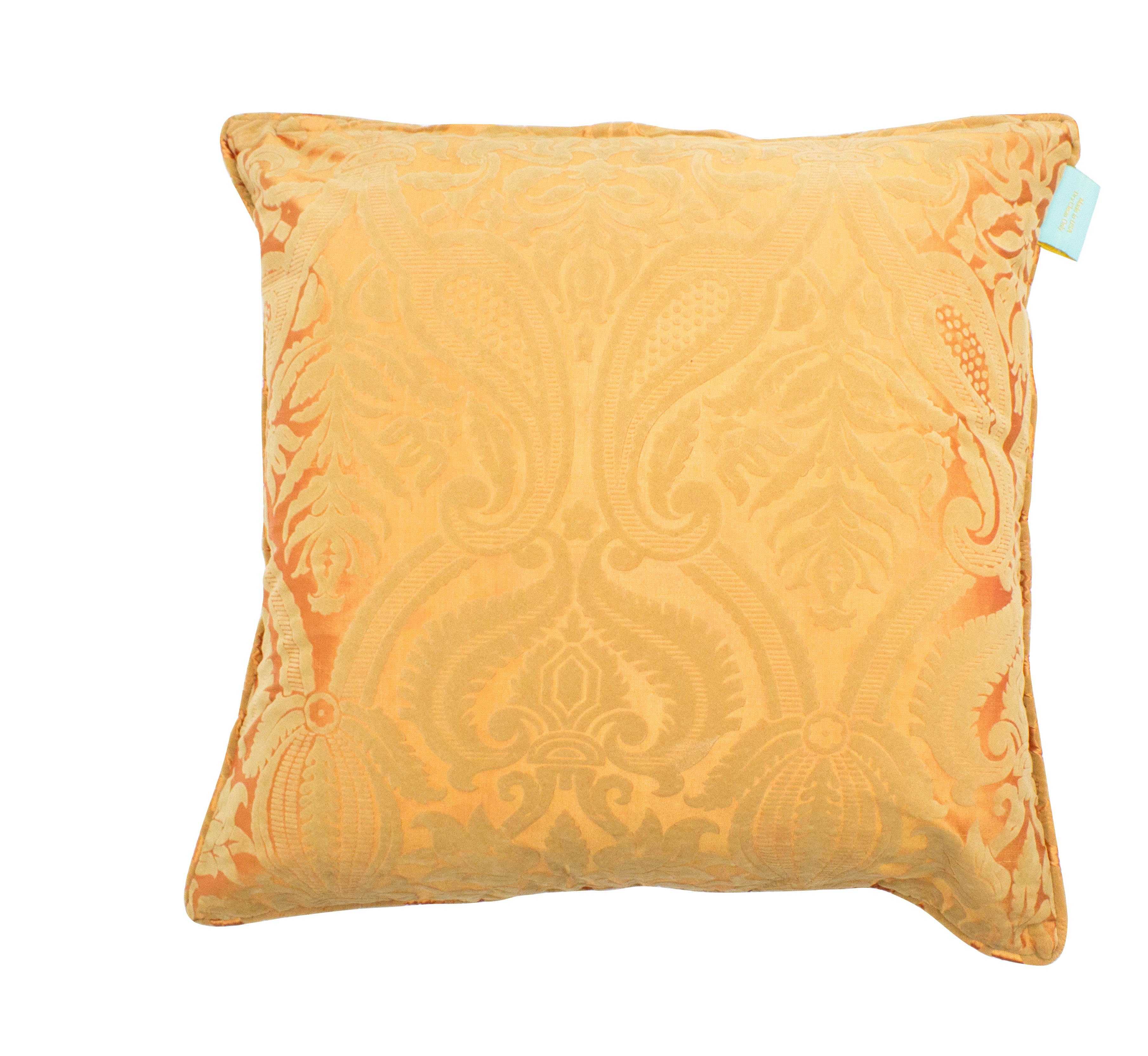 Blenheim Flocked Silk Damask Throw Pillow - Champagne