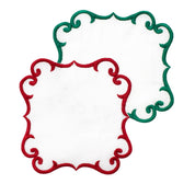 Linen Cocktail Napkins (Set of Four)~ Embroidered Scroll