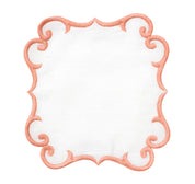 Linen Cocktail Napkins (Set of Four)~ Embroidered Scroll