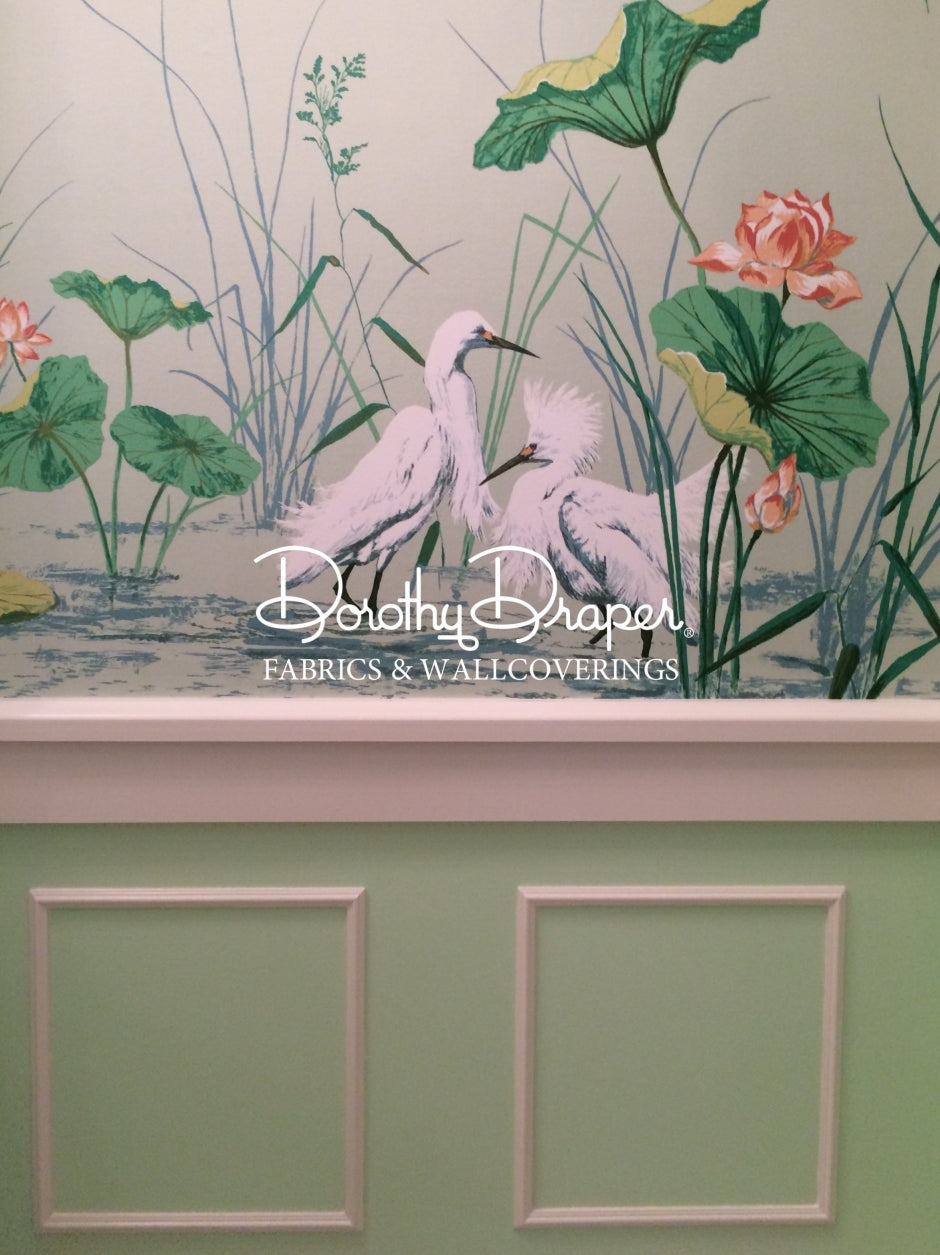 Snowy Egret Mint Fabric