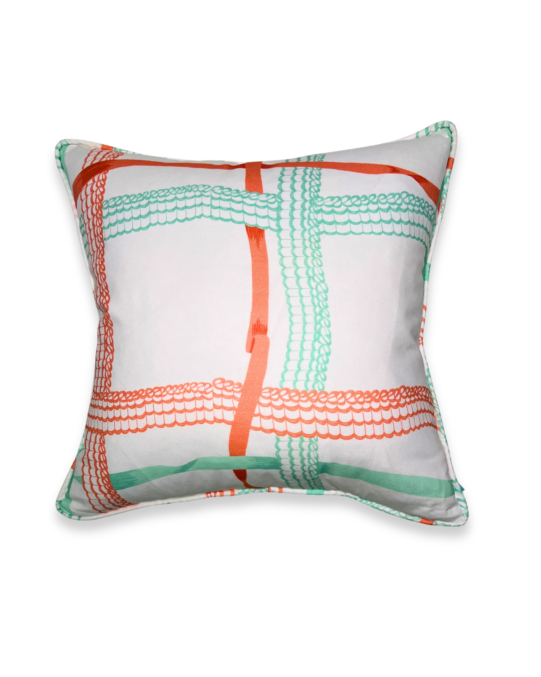 Nahant Ribbon Throw Pillow - Aqua/Coral