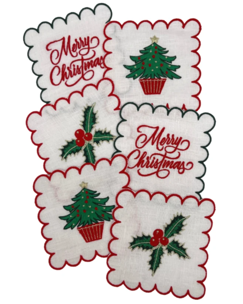 Embroidered Holiday Cocktail Napkin (set of 4)