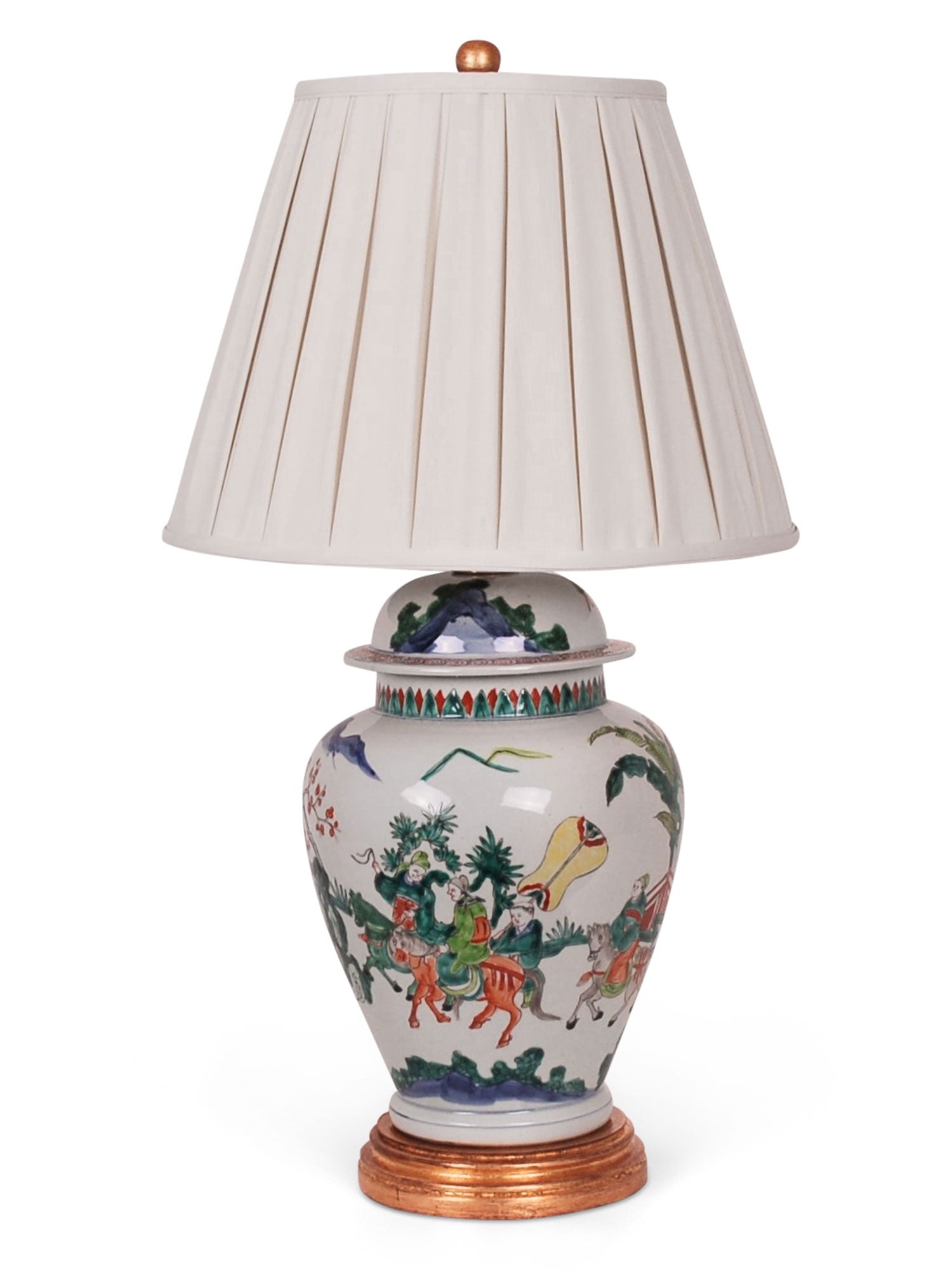 Chinoiserie Jar Lamp with Pleated Shade