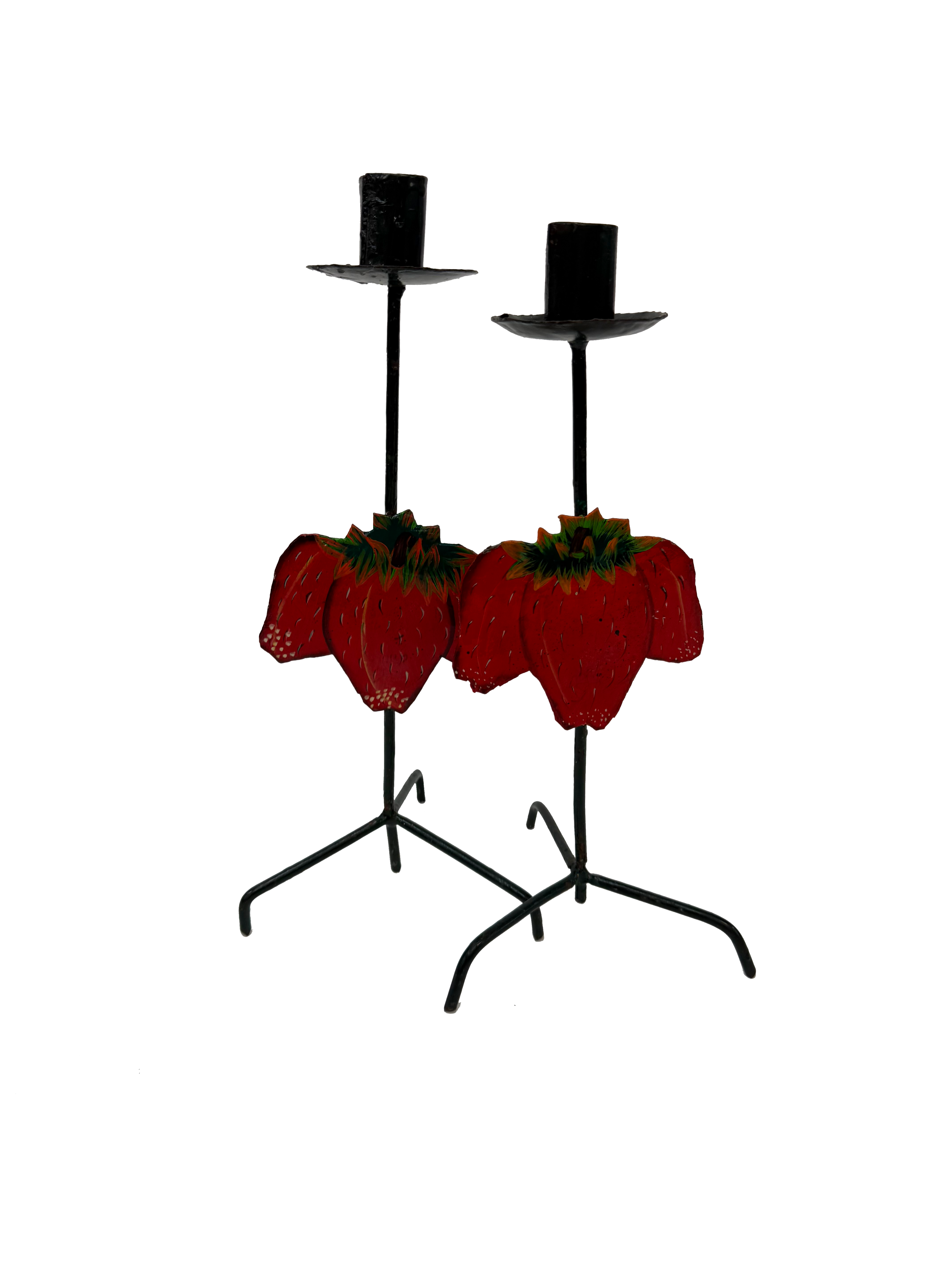 Vintage Tole Strawberry Candlesticks