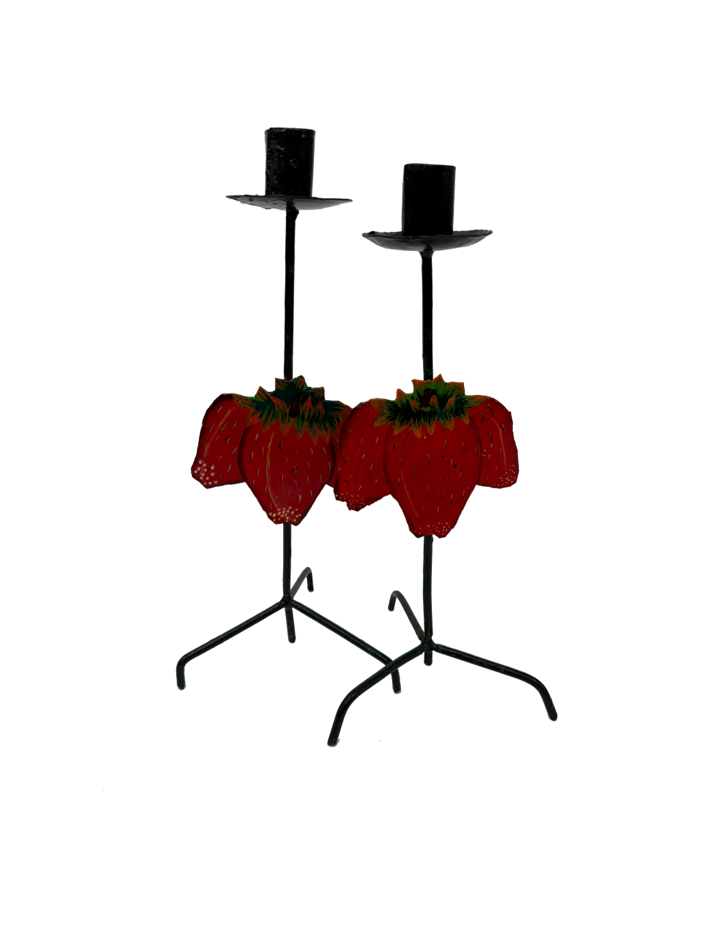 Vintage Tole Strawberry Candlesticks