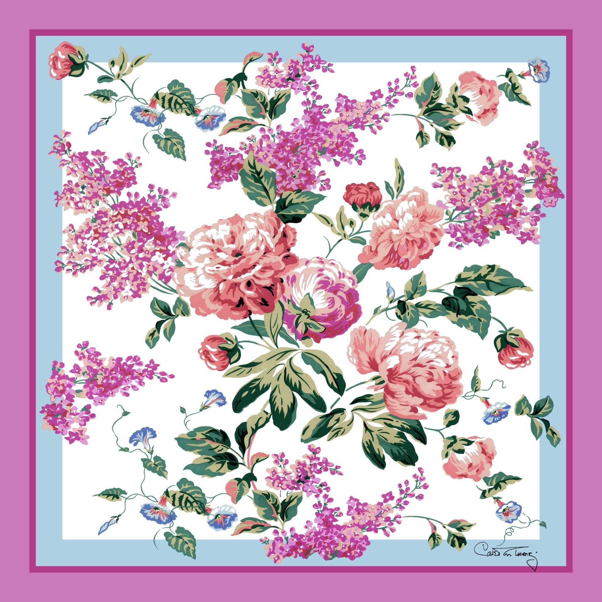Lilacs & Peonies Silk Scarf