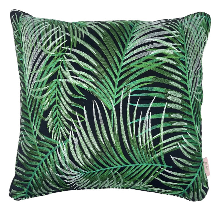 Robellini Silk Embroidered Throw Pillow - Black