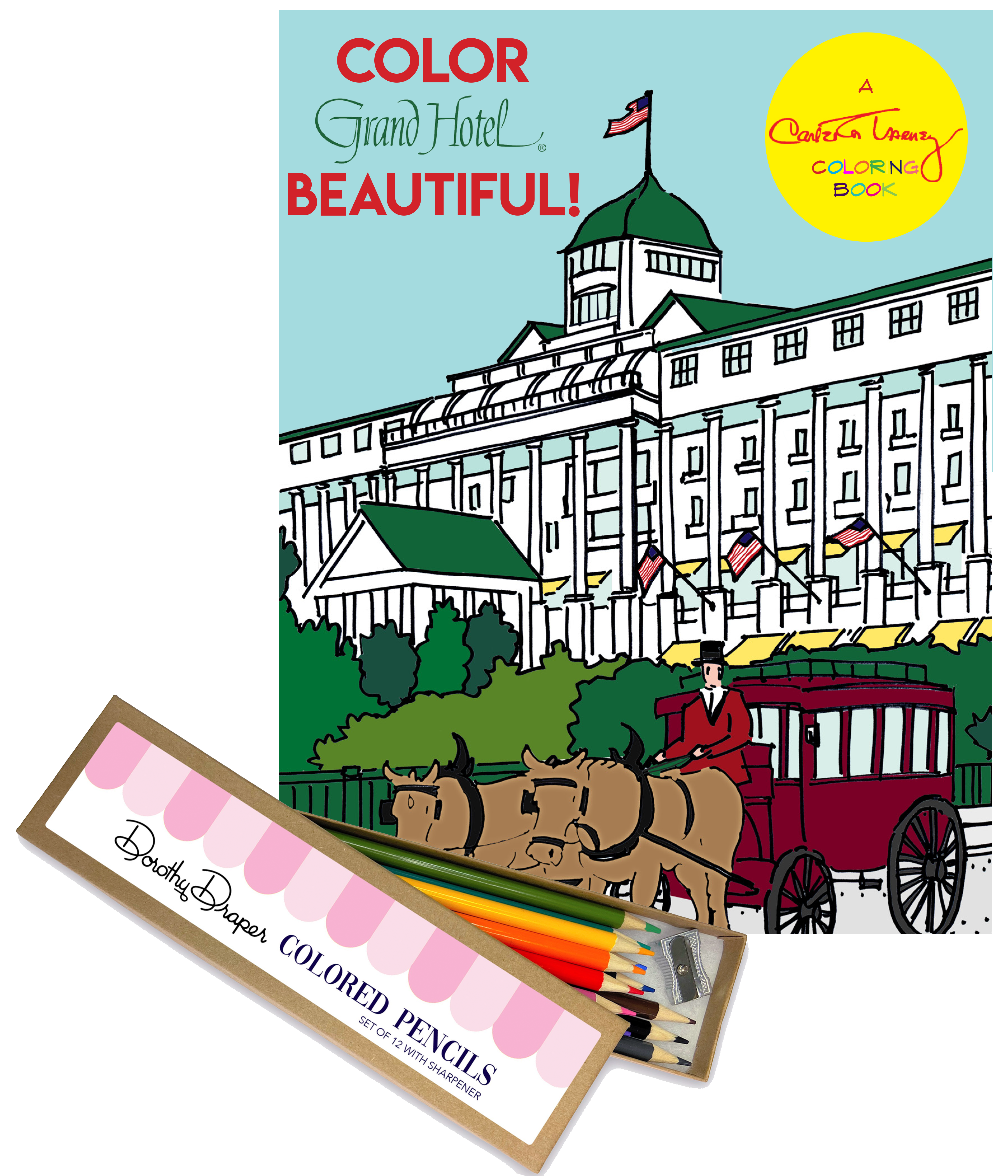 Color Grand Hotel Beautiful Coloring Book with Colored Pencil Set