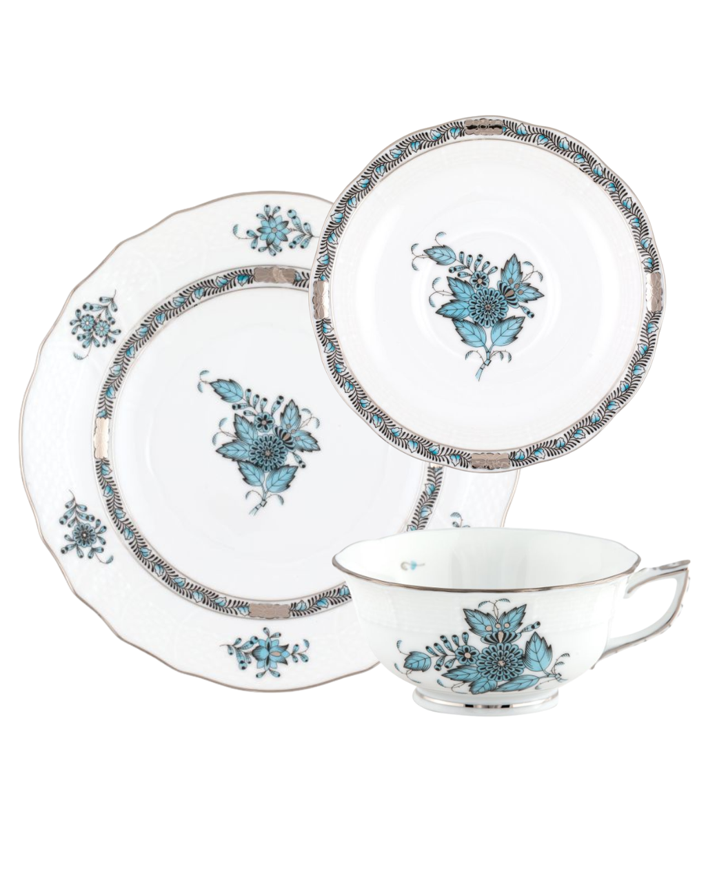 Herend Chinese Bouquet Turquoise & Platinum Collection