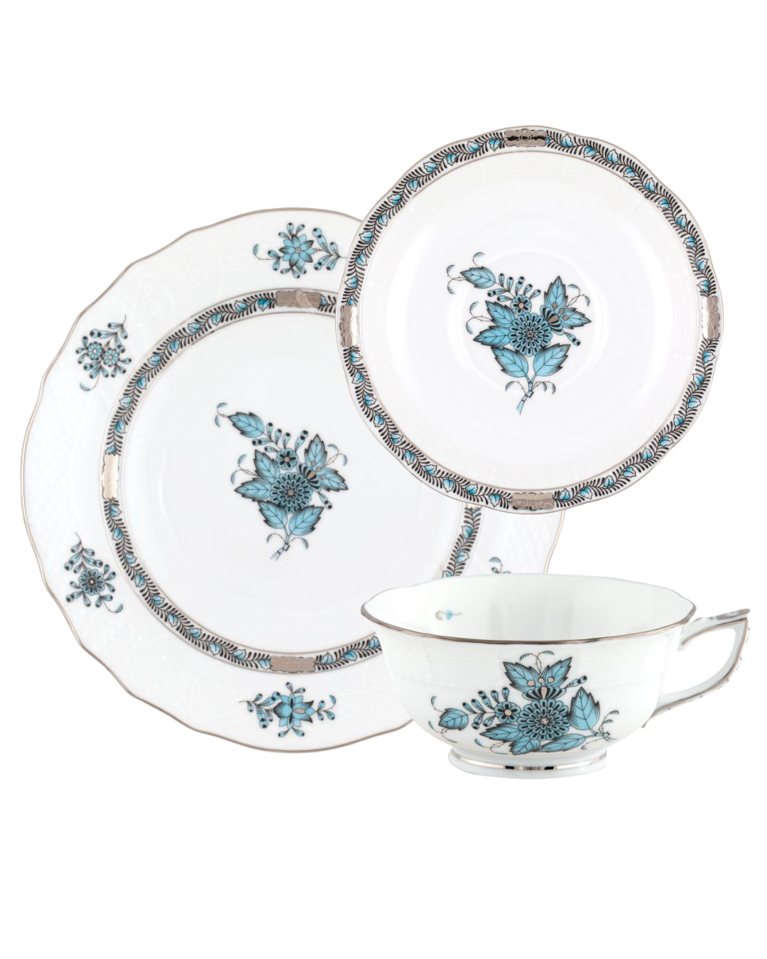 Herend Chinese Bouquet Turquoise & Platinum Collection