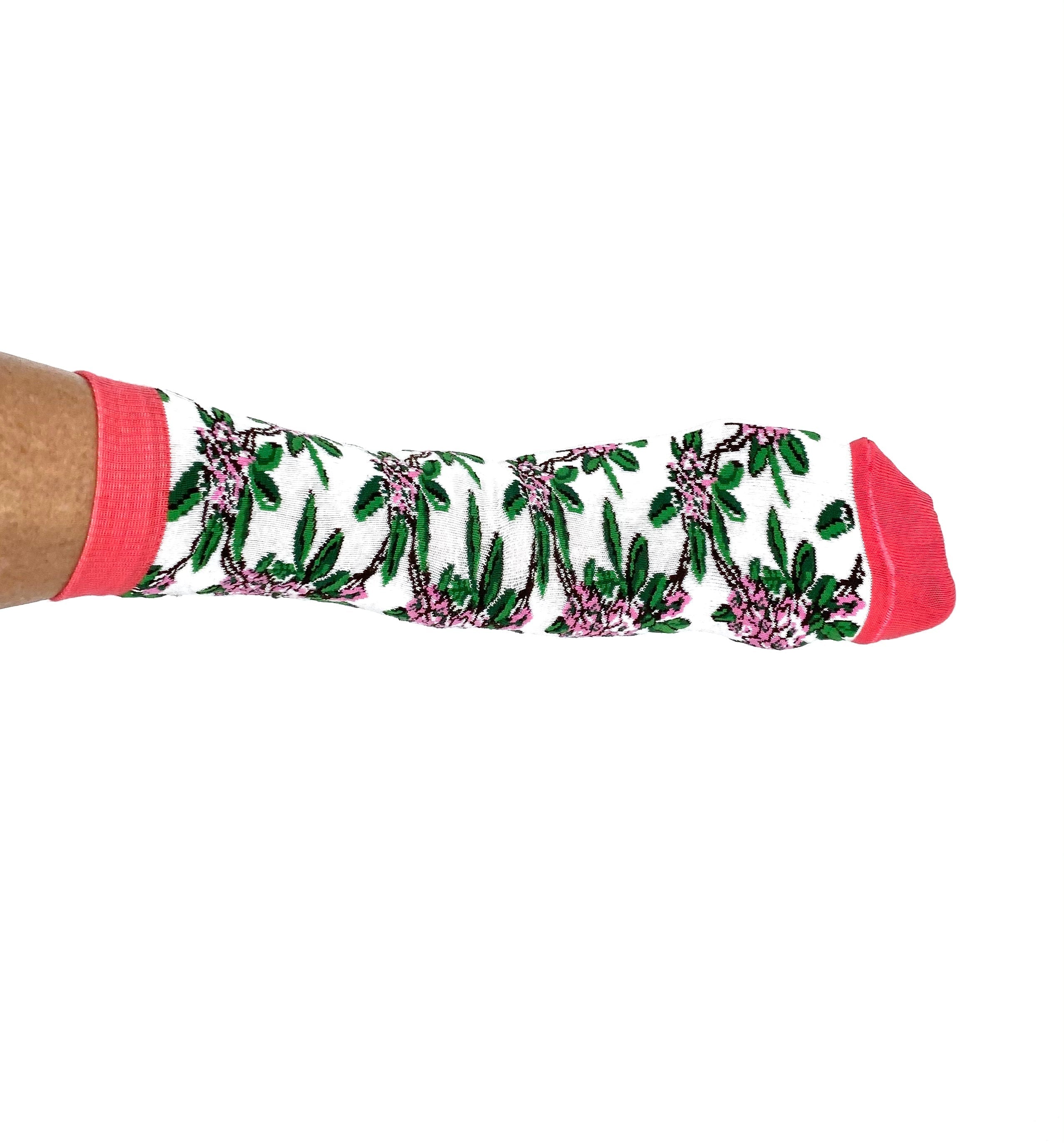 Rhododendron Socks -  White - Purchase Two Pairs and get Free Shipping
