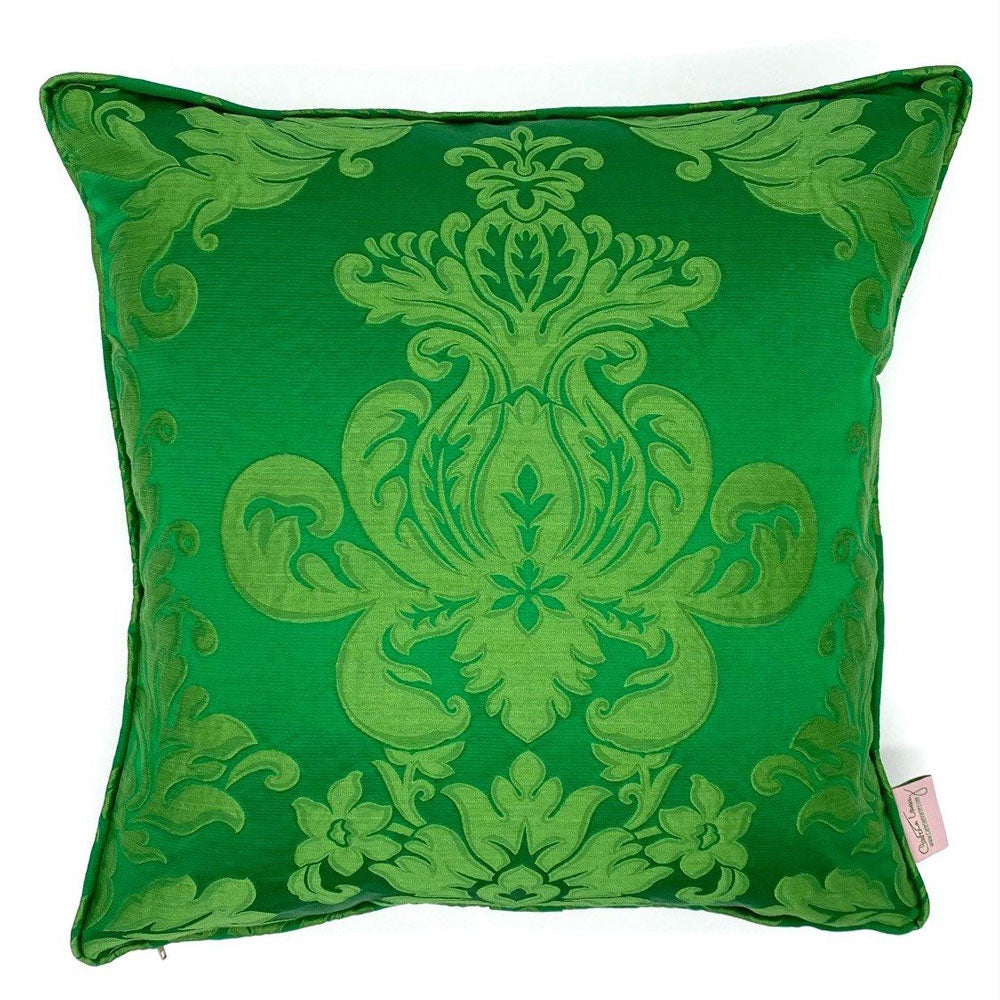 Hampshire Silk Damask Throw Pillow - Emerald