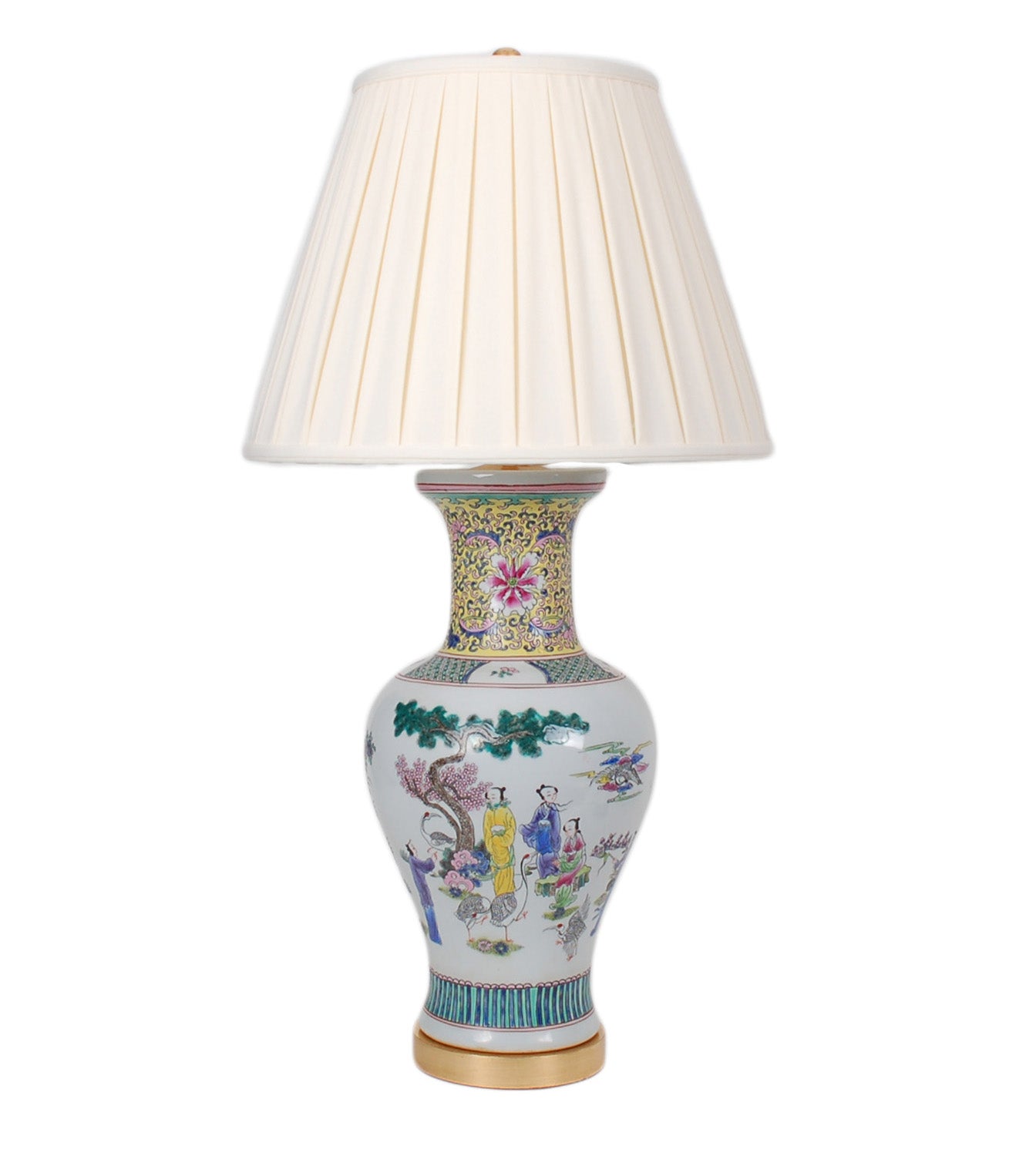Chinoiserie Vase Lamp with Pleated Shade