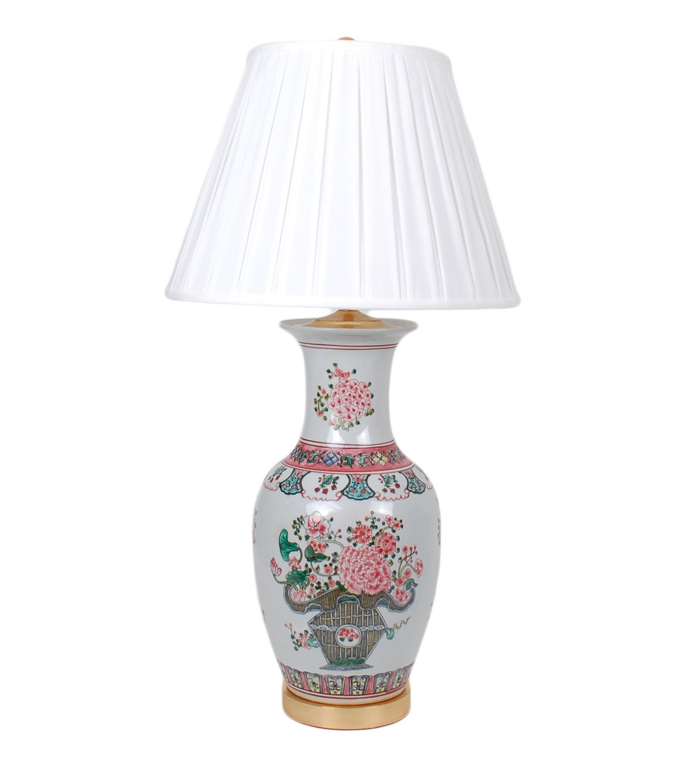 Floral Urn Lamp with Pleated Shade