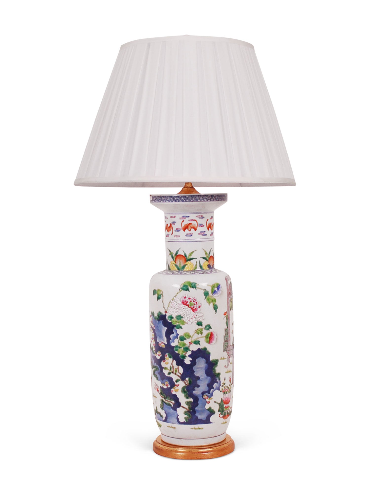 Kangxi Vase Lamp with Pleated Shade