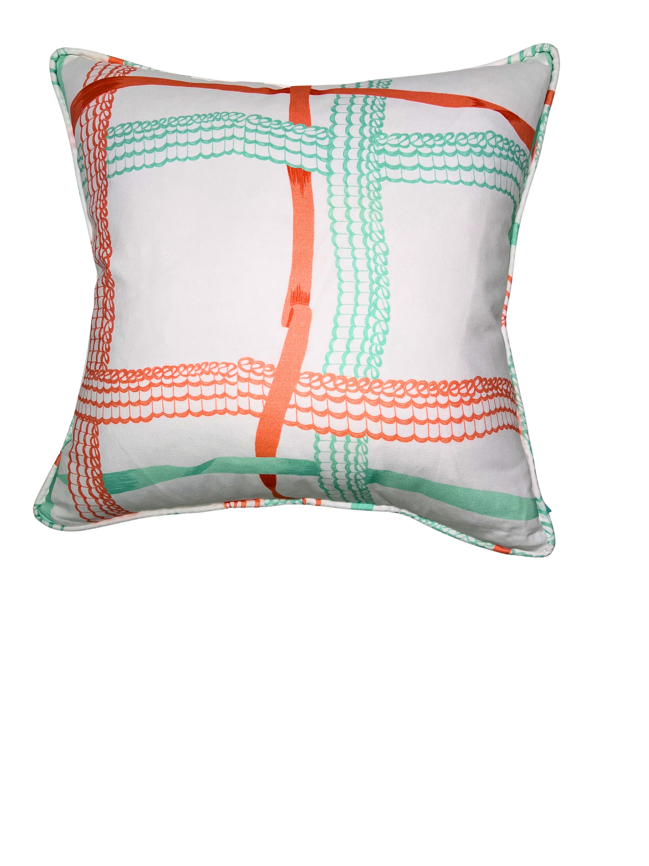 Nahant Ribbon Throw Pillow - Aqua/Coral