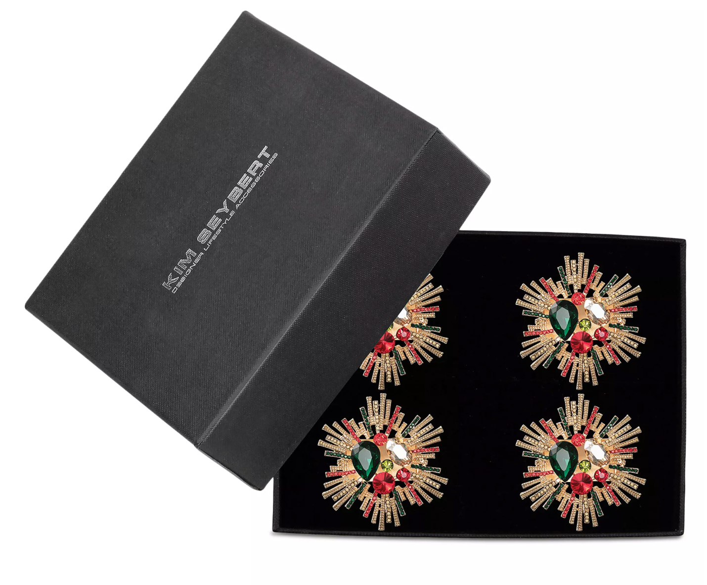 Jeweled Holiday Napkin Rings, Set of 4 in box