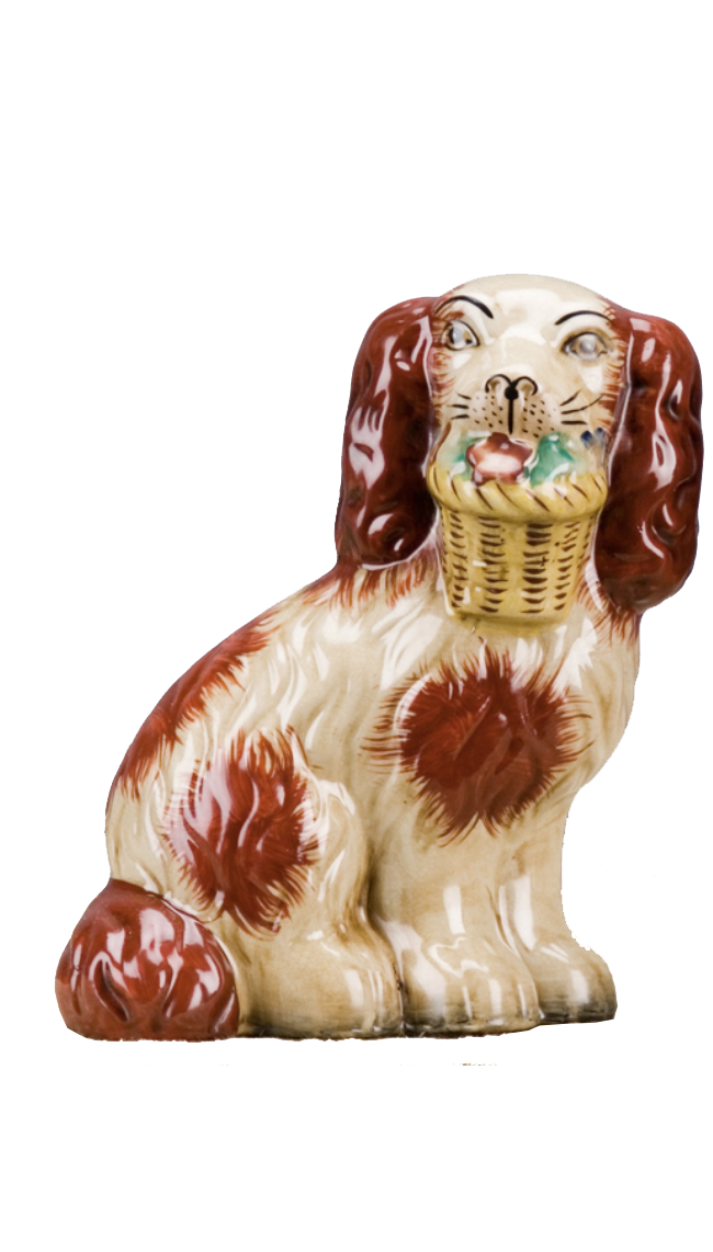 tobacco leaf staffordshire dogs Mini 16.5L x 4W x 7H per pair Staffordshire Dog with Basket -