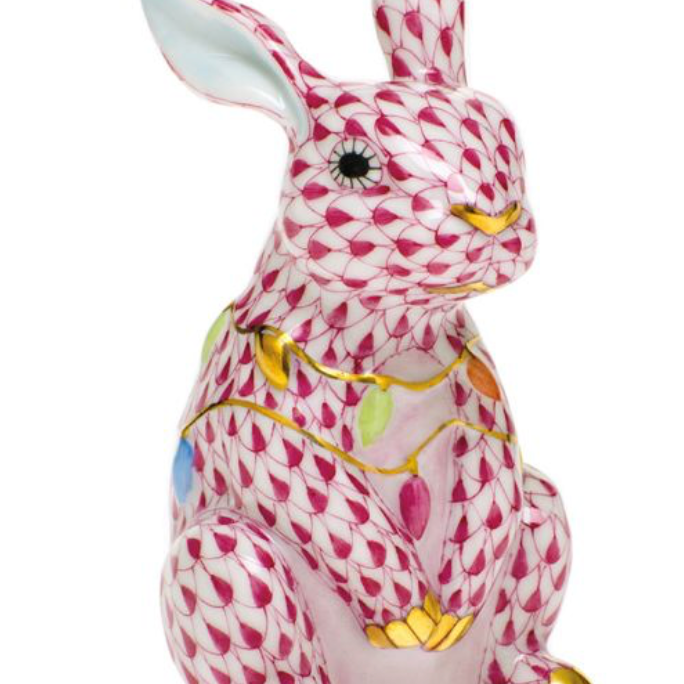 Herend Bunny With Christmas Lights