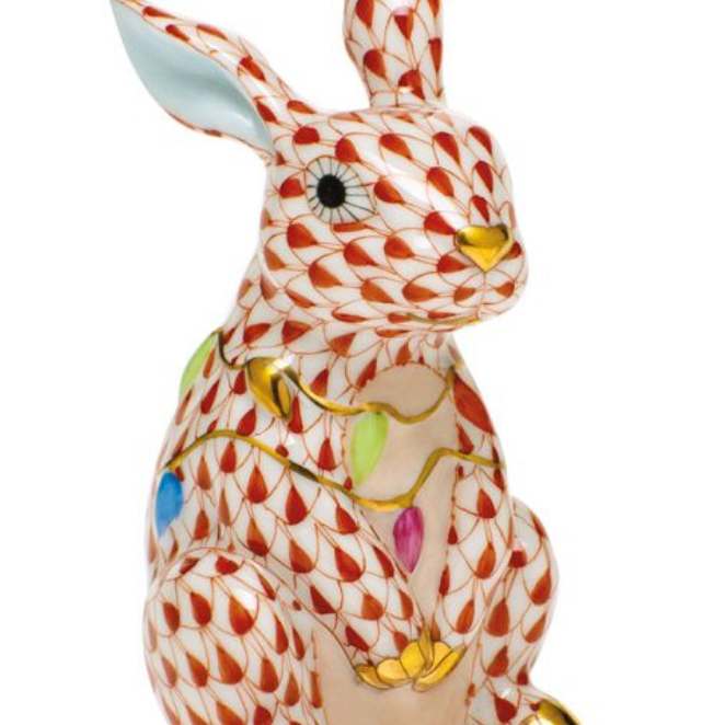 Herend Bunny With Christmas Lights