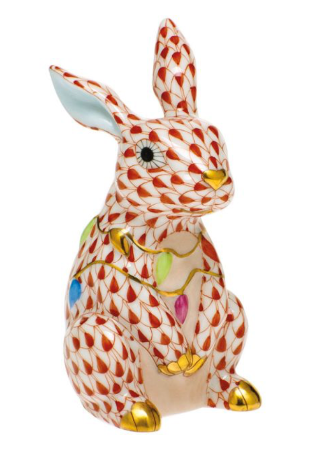 Herend Bunny With Christmas Lights