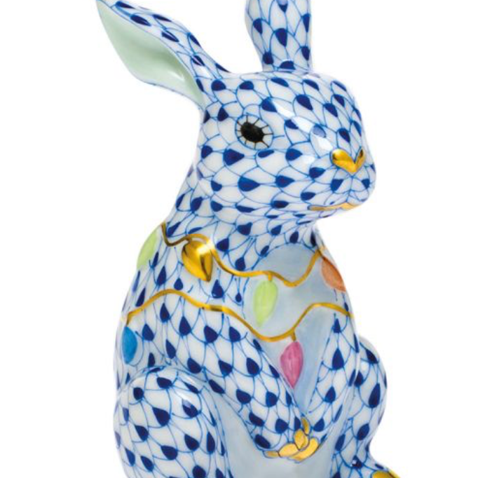 Herend Bunny With Christmas Lights