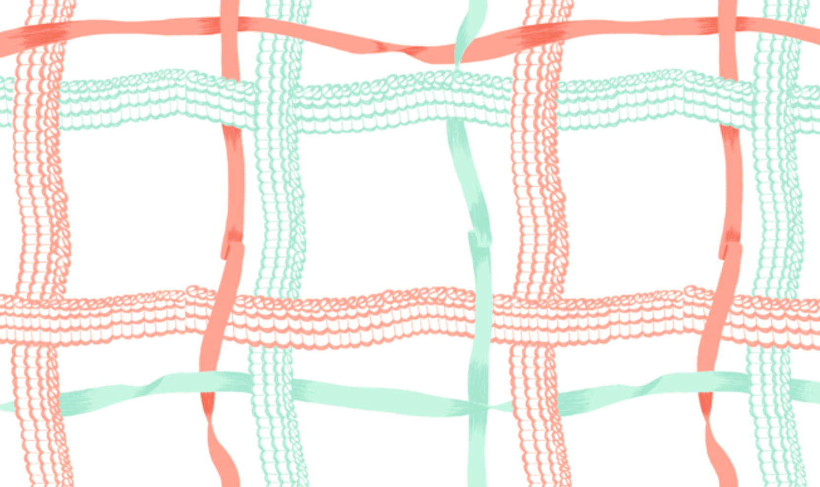 Nahant Ribbon - Aqua/Coral Wallpaper