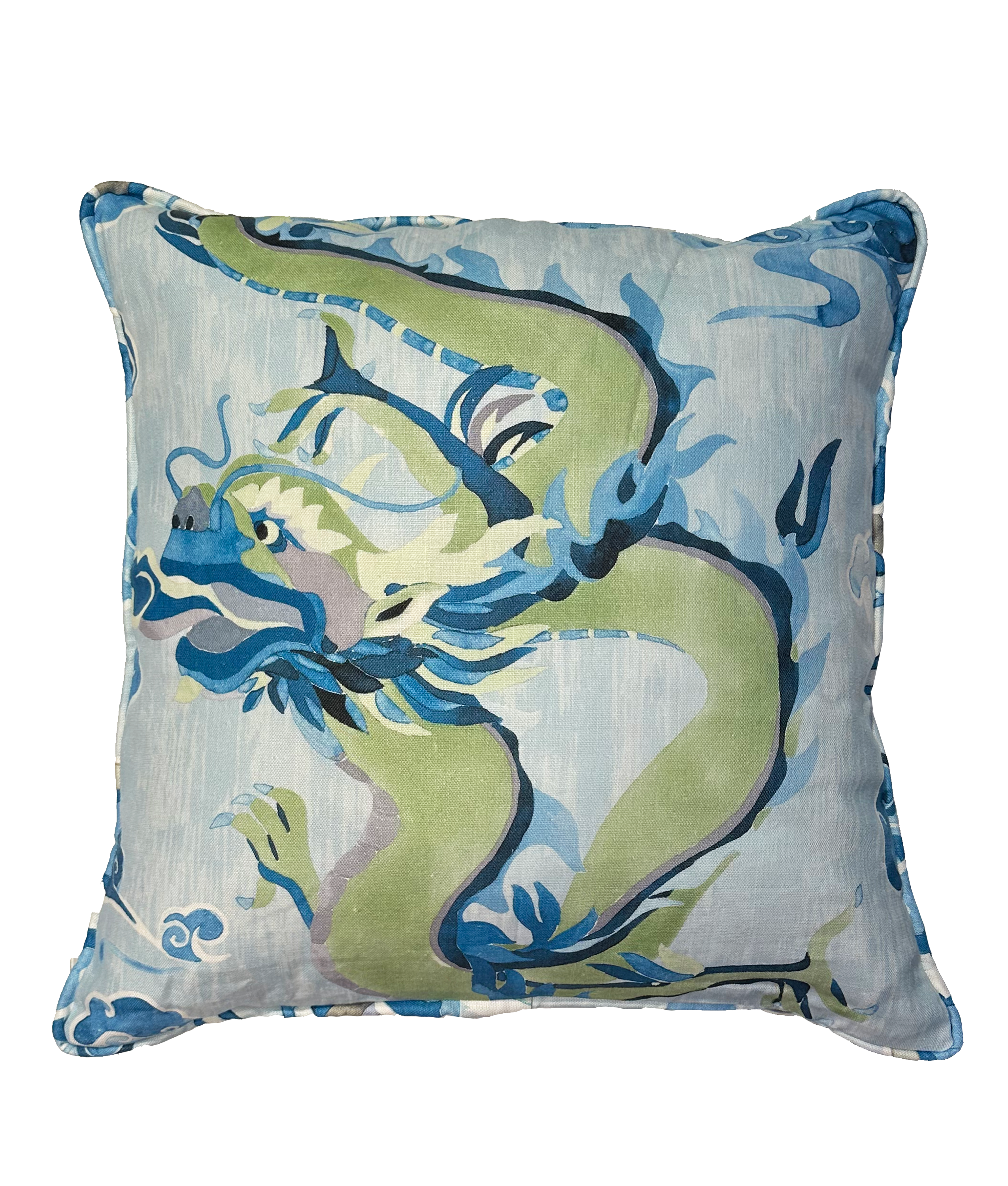 Puff Blue/Green Linen Throw Pillow