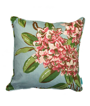 Rhododendron Aqua Linen Throw Pillow