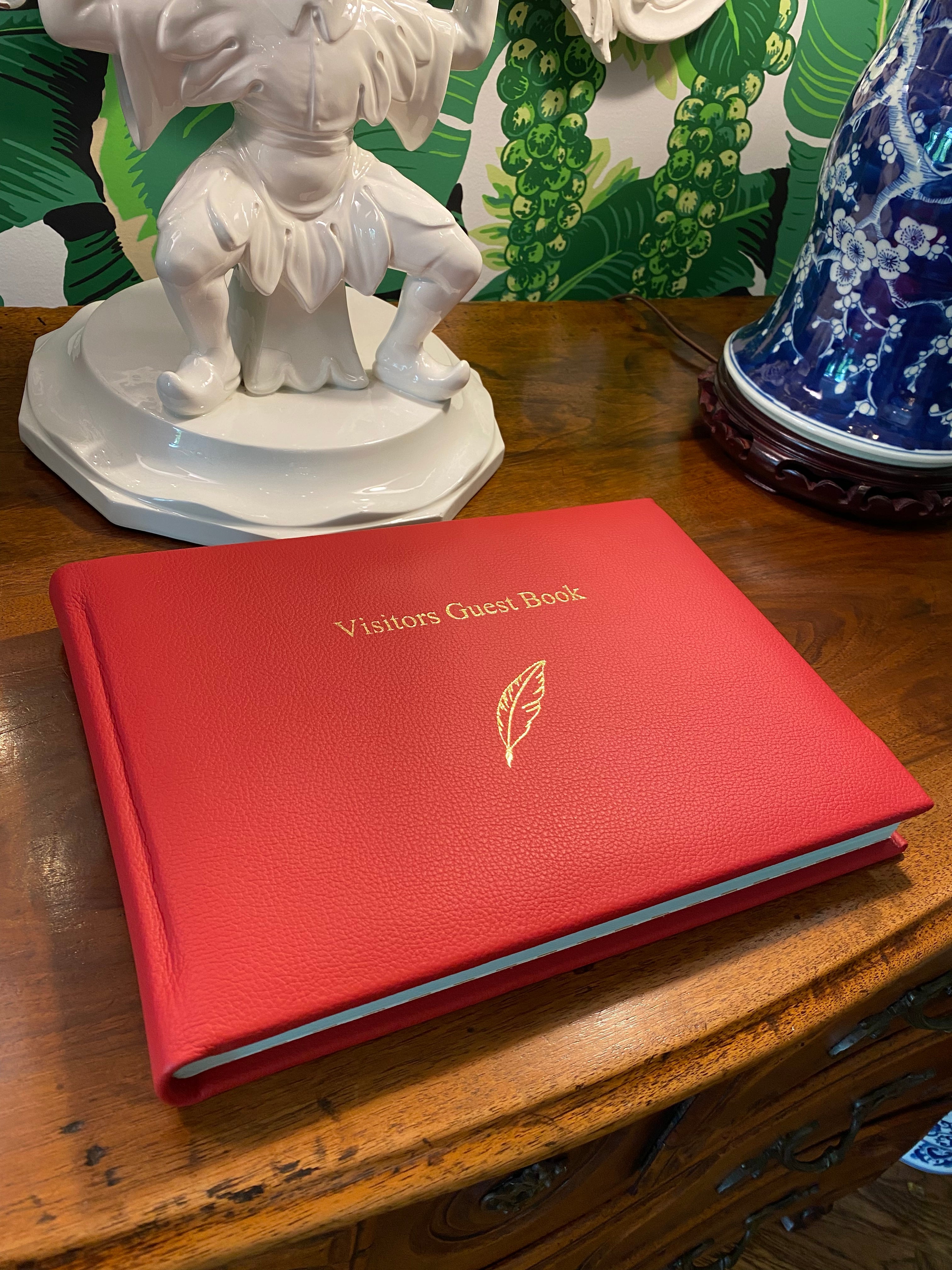 Leather Bound Guest Visitors Book - Red