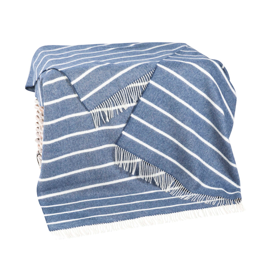 Atlantic Lambswool Blanket - Blue and White Stripes