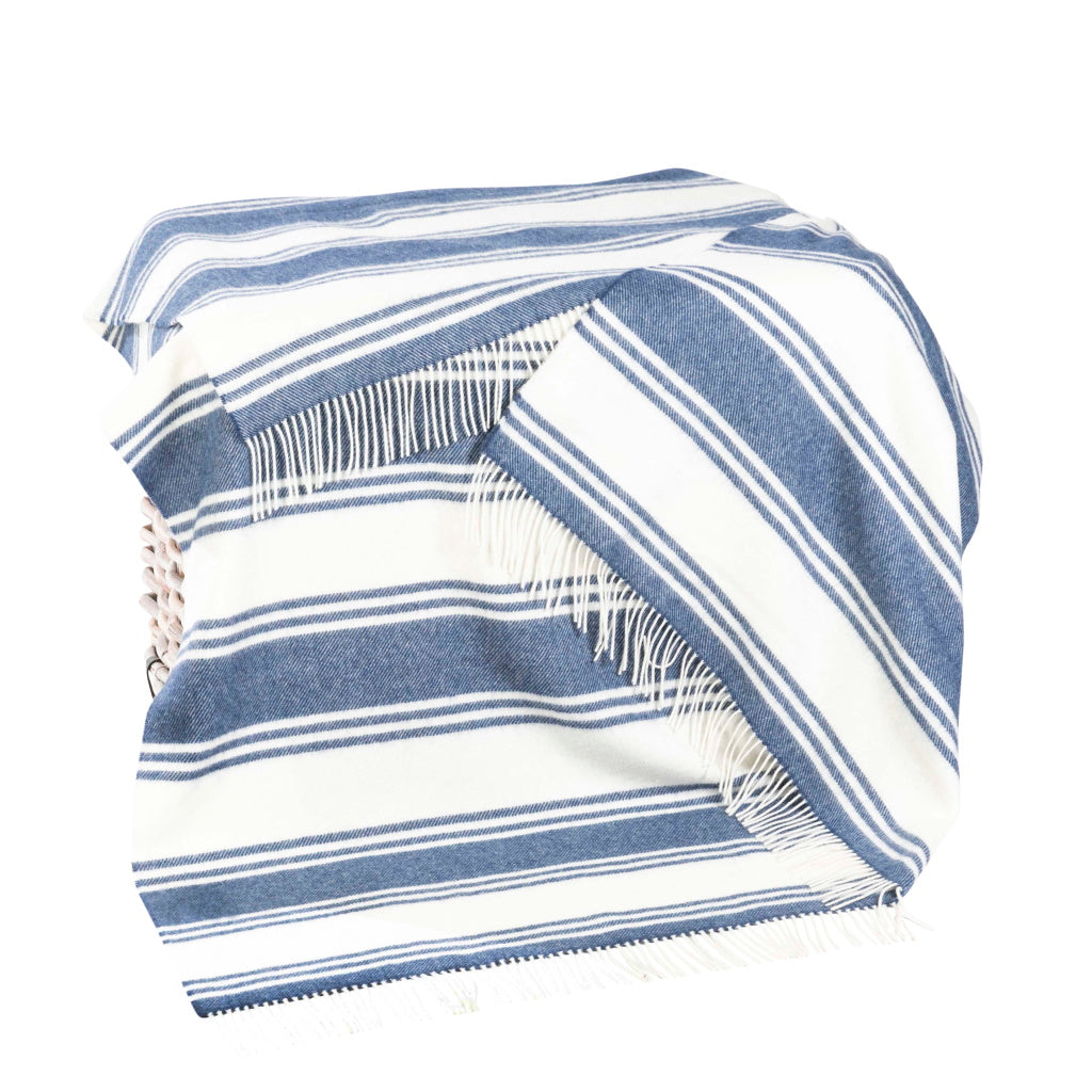 Sailors Lambswool Blanket - Blue and White Stripes