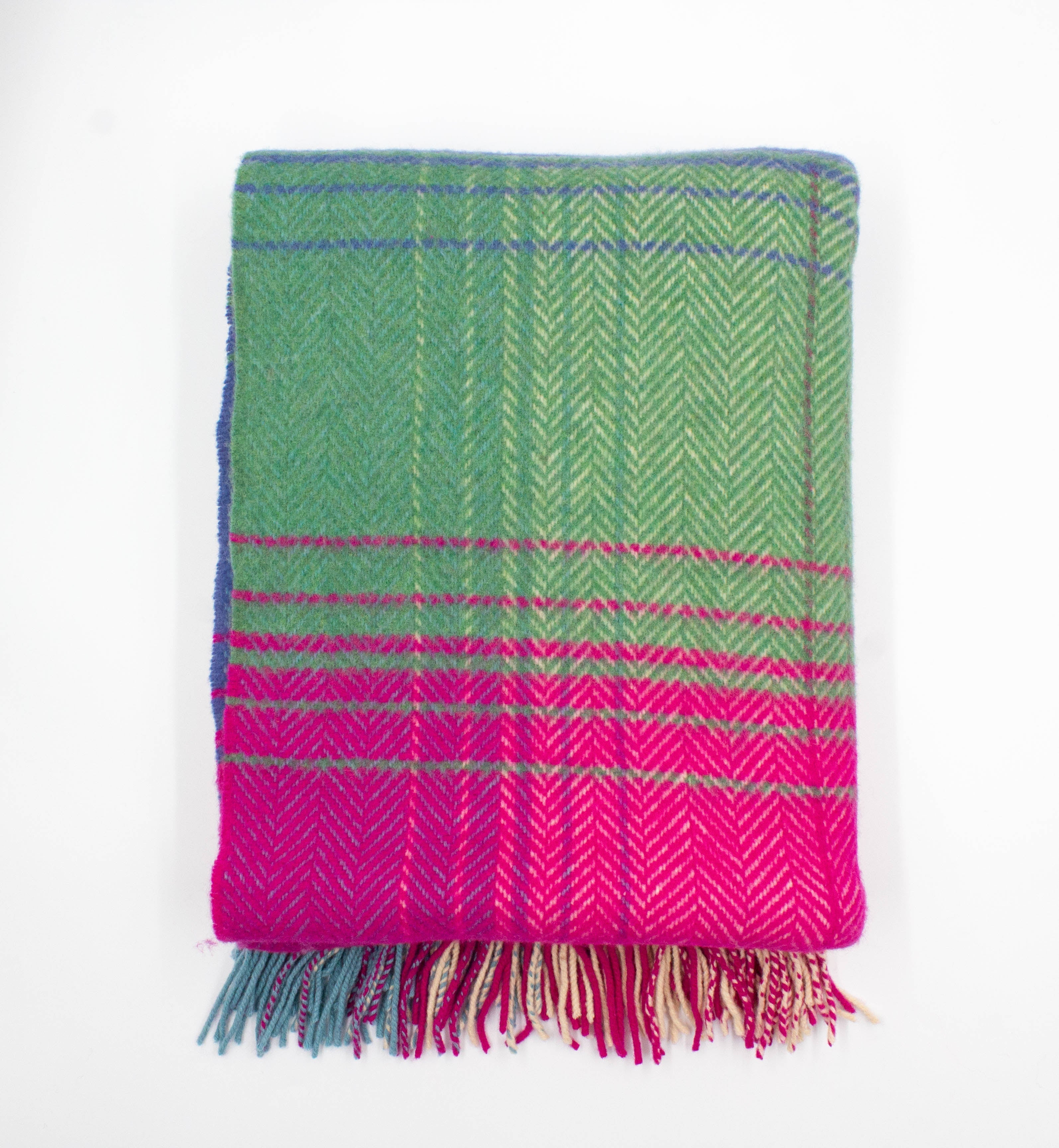 Merino Wool and Cashmere Throw - Green/ Cherry Plaid