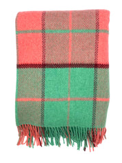 Merino Wool and Cashmere Throw - Coral / Green Plaid