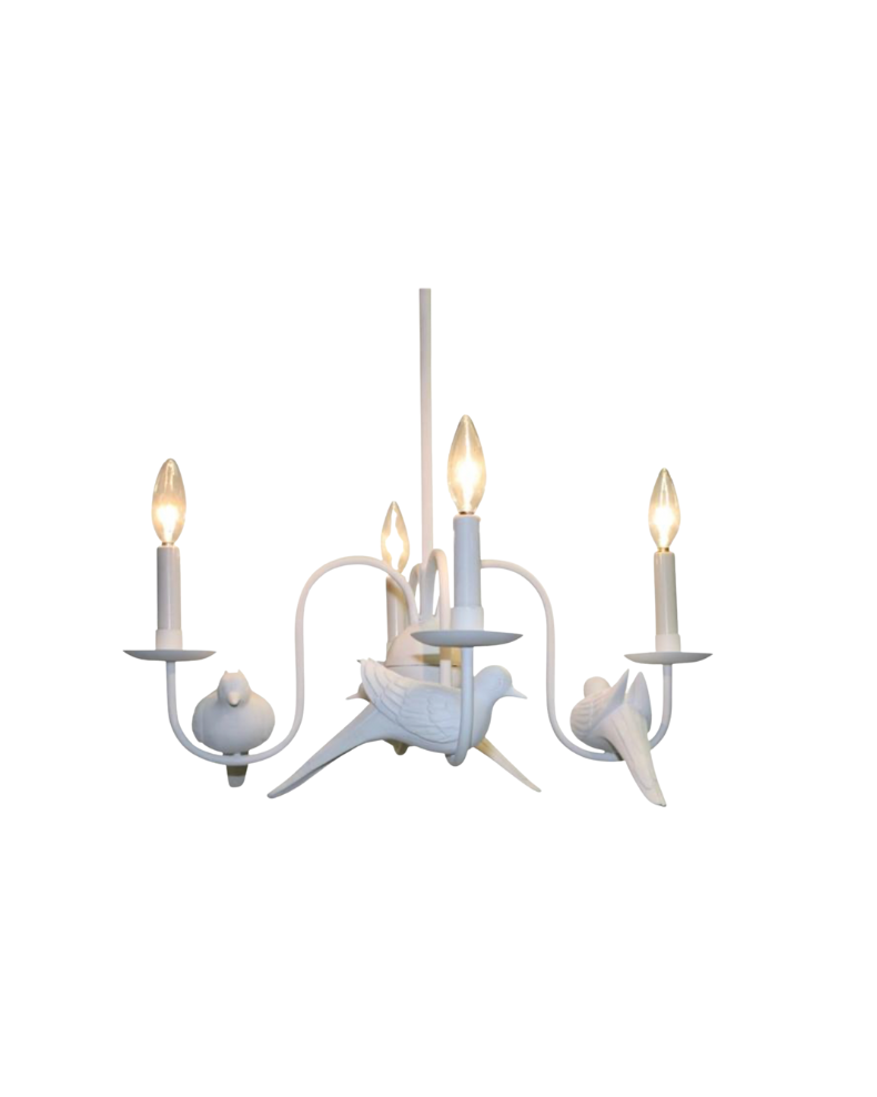 Small White Four Light Carved Dove Chandelier