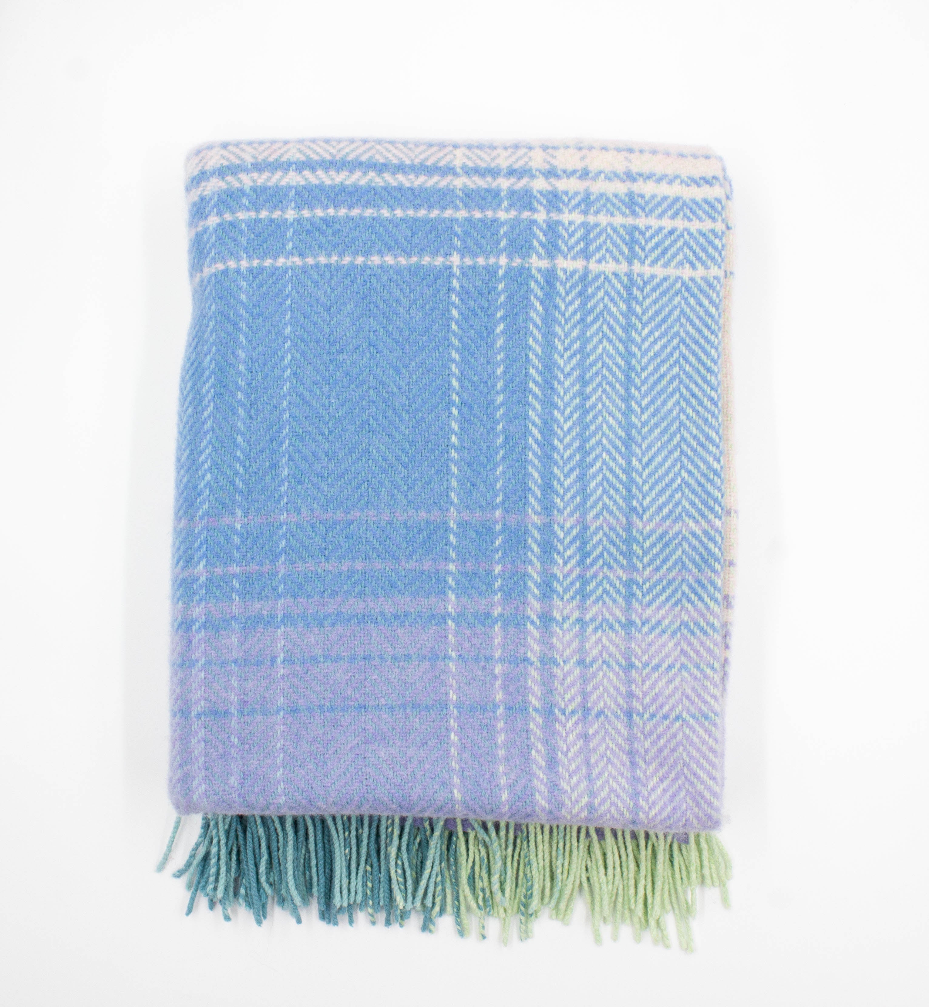 Merino Wool and Cashmere Throw - Aqua Plaid