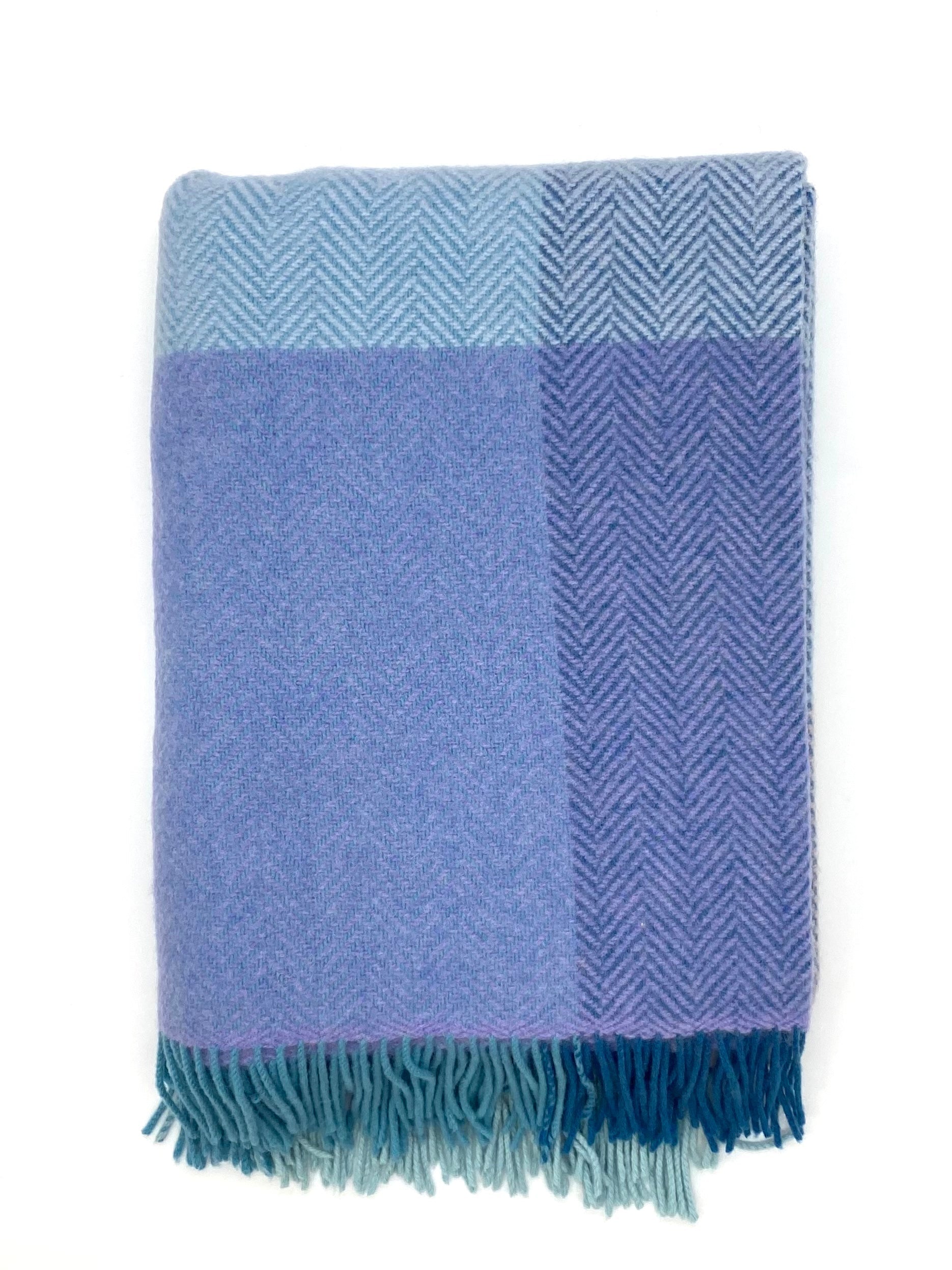 Merino Wool and Cashmere Throw - Aqua/ Lavender Block