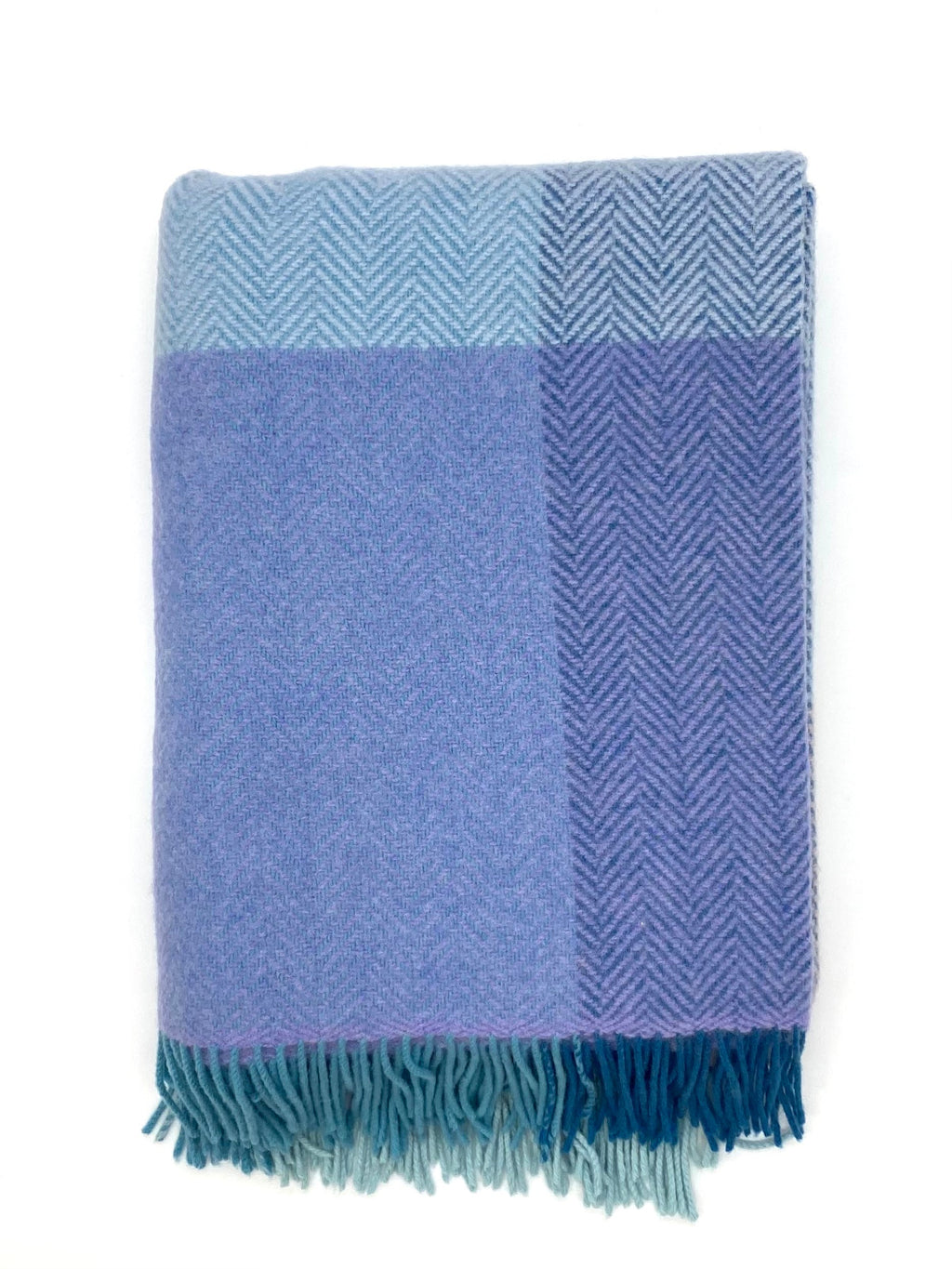 Merino Wool and Cashmere Throw - Aqua/ Lavender Block