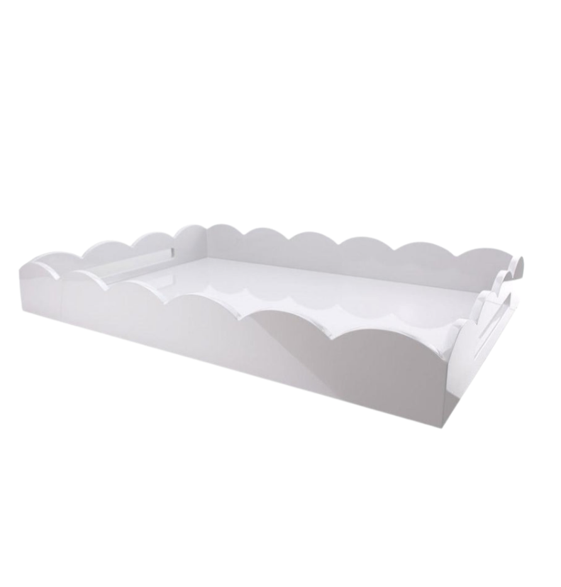 Lacquered White Tray with Scalloped Edges