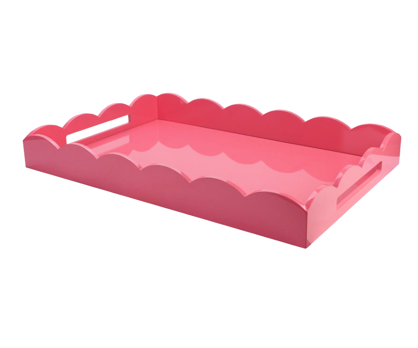 Lacquered Pink Tray with Scalloped Edges