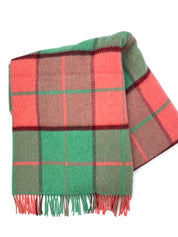 Merino Wool and Cashmere Throw - Coral / Green Plaid