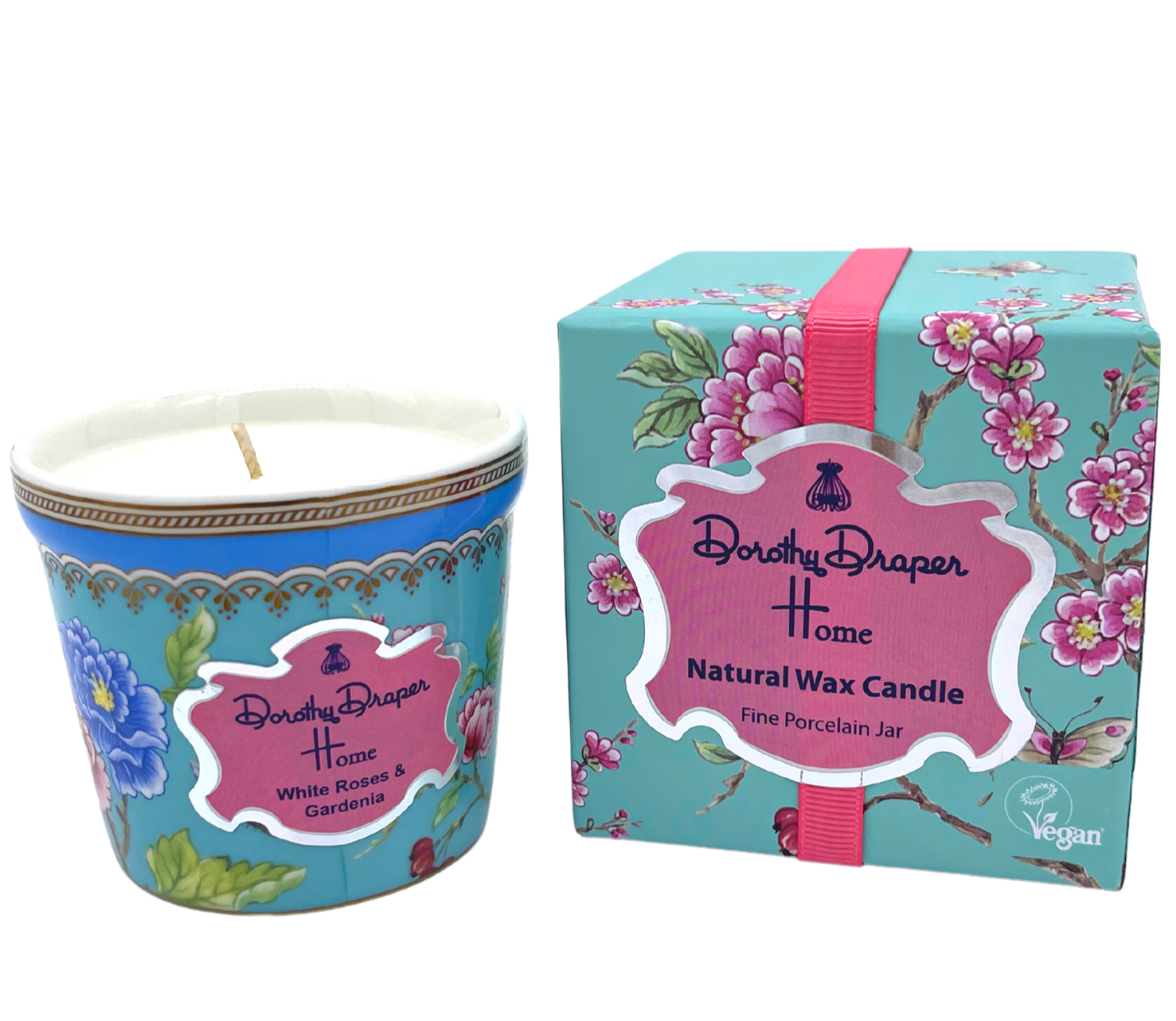 Porcelain Vase Vegan Wax Candle-White Roses and Gardenia