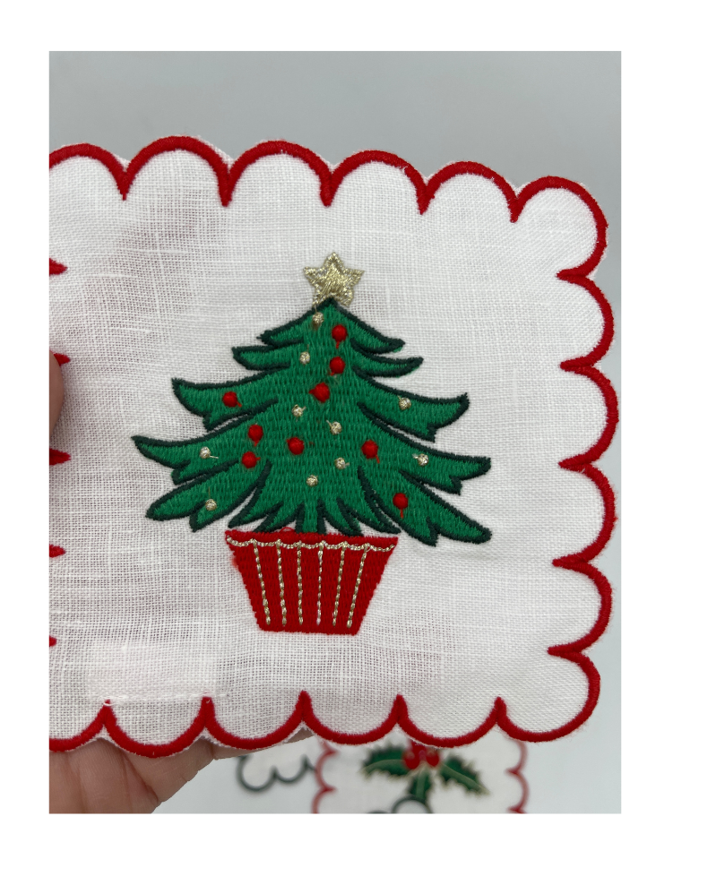 Embroidered Holiday Cocktail Napkin (set of 4)