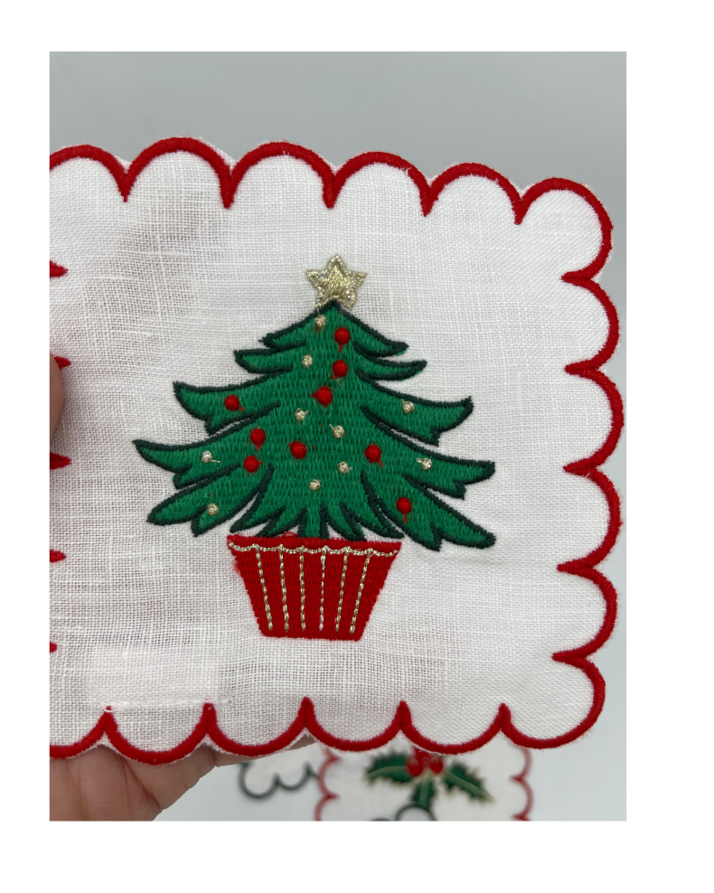 Embroidered Holiday Cocktail Napkins (set of six)